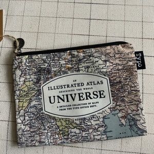 Typo pouch universe world map campus pencil case nwt 6x8 inches